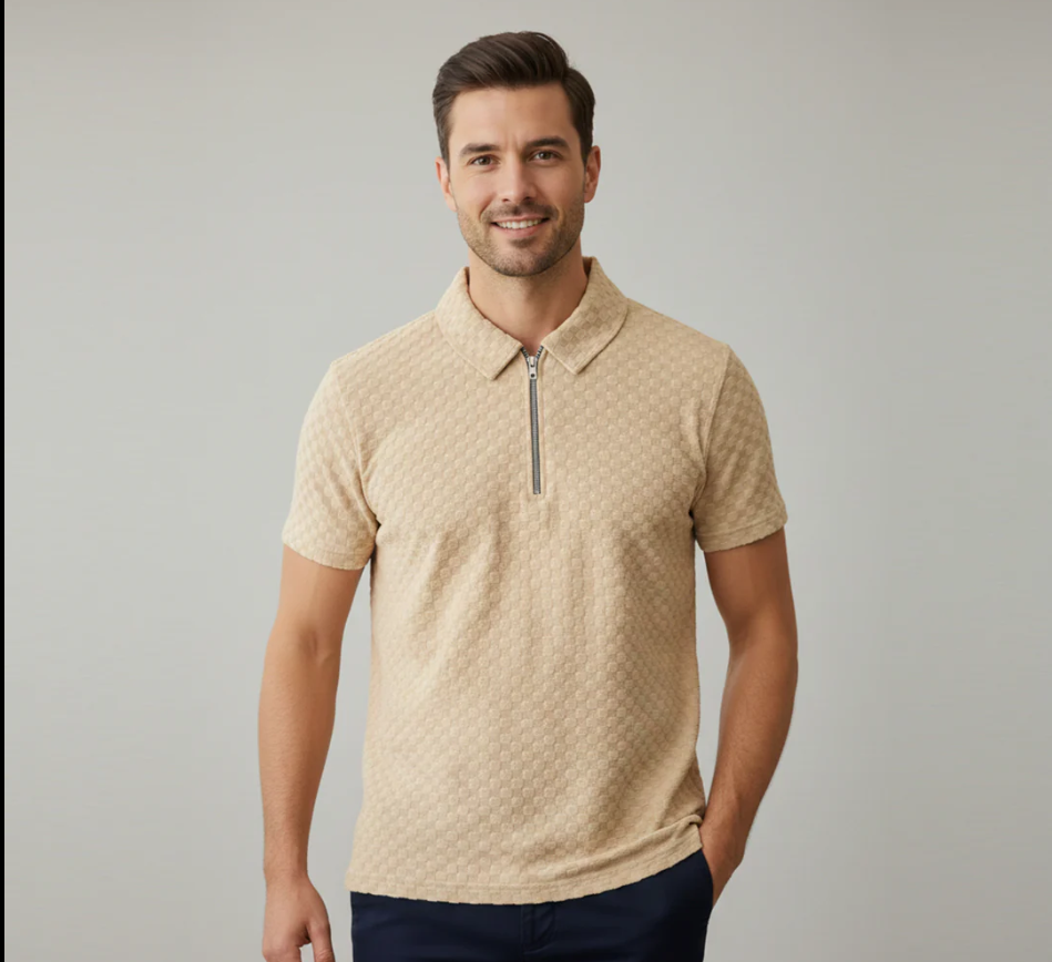 Jupiter Imported Textured Zip Neck Polo Shirt for Men - Premium Knitted Fabric