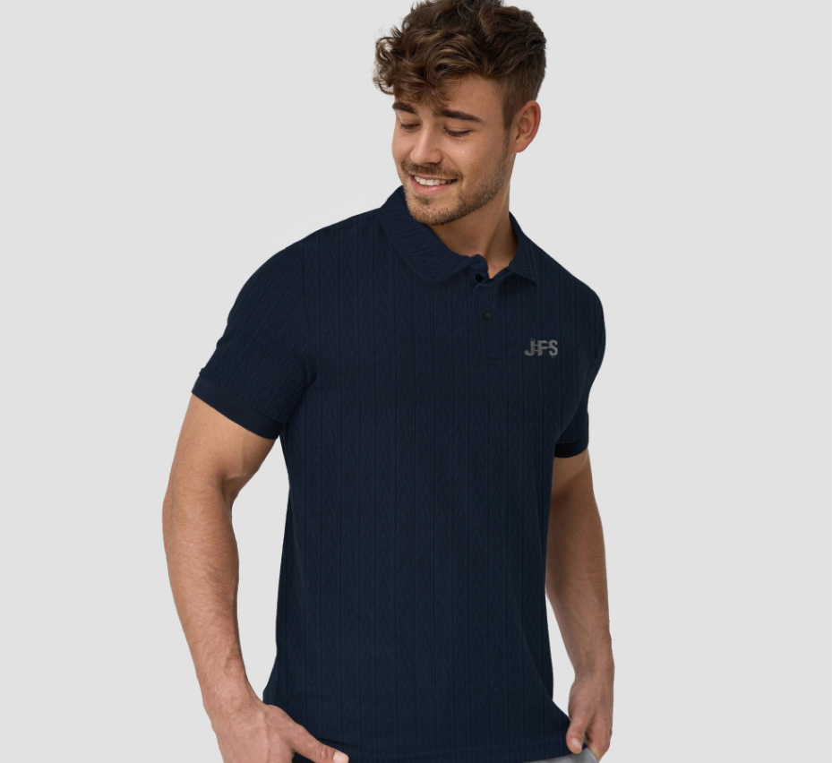 Men's Textured Polo Shirt - JFS Premium Turkish Knit Ribbed Polo Navy