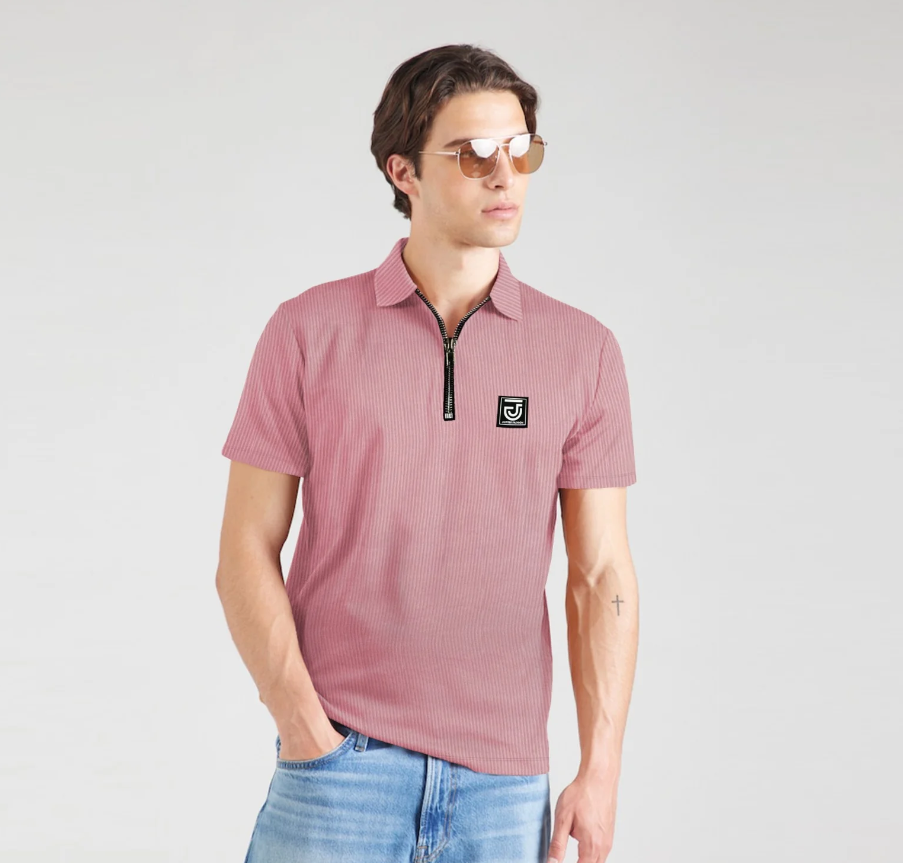 Men's Zip Neck Polo Shirt – Premium Textured Ribbed Half Zip Jupiter Polo