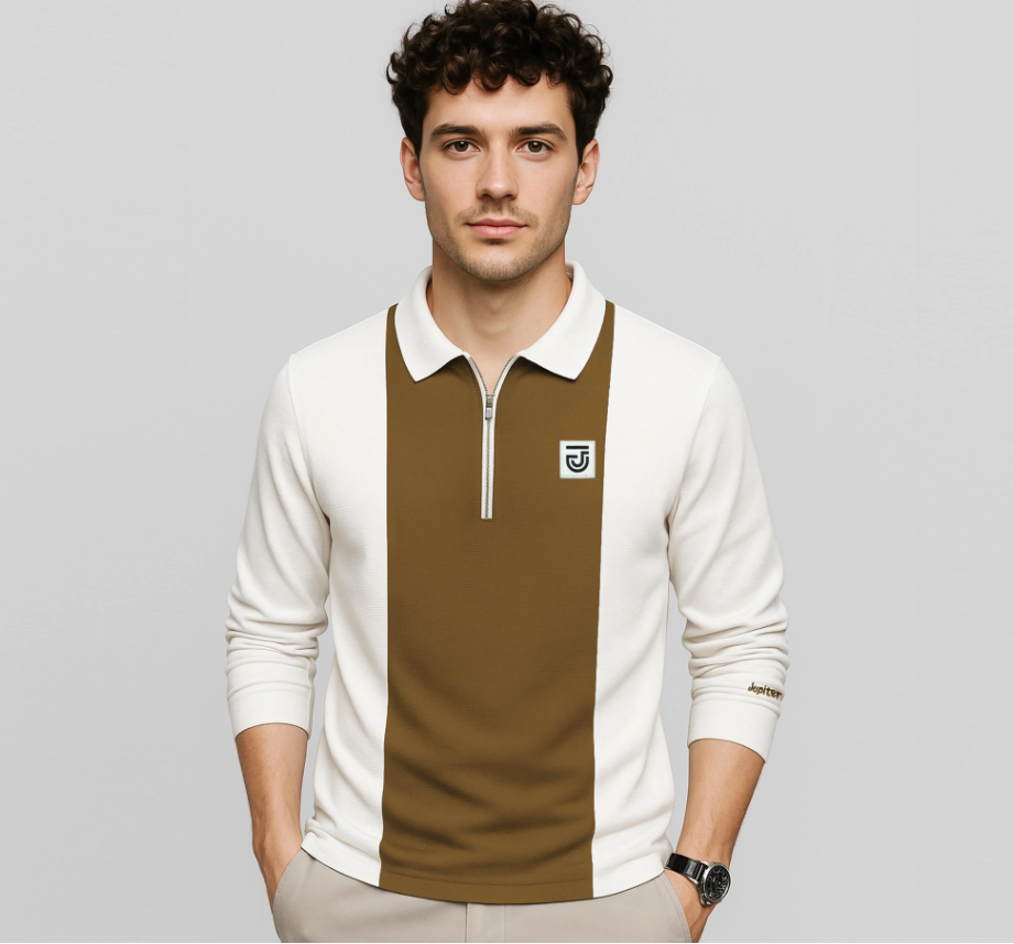 Men's Quarter Zip Polo Shirt – Premium Jupiter Long Sleeve Color Block Polo