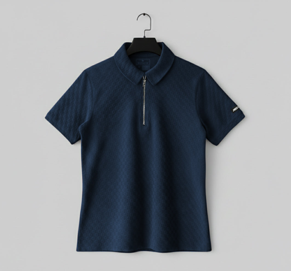 Jupiter Imported Textured Zip Neck Polo Shirt for Men - Premium Knitted Fabric