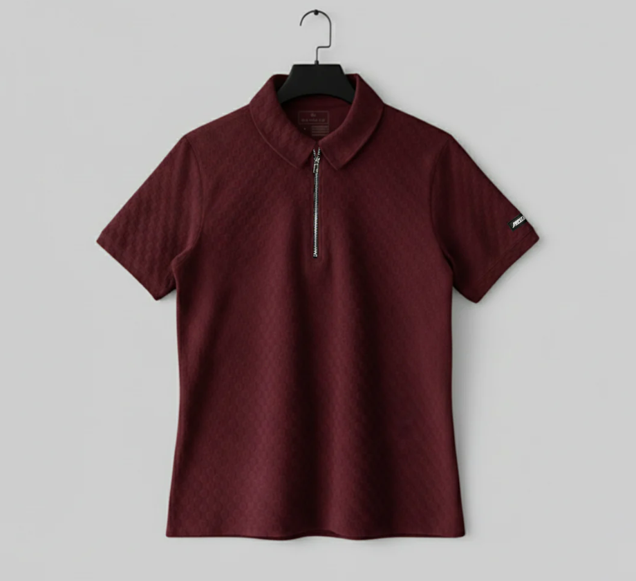 Jupiter Imported Textured Zip Neck Polo Shirt for Men - Premium Knitted Fabric