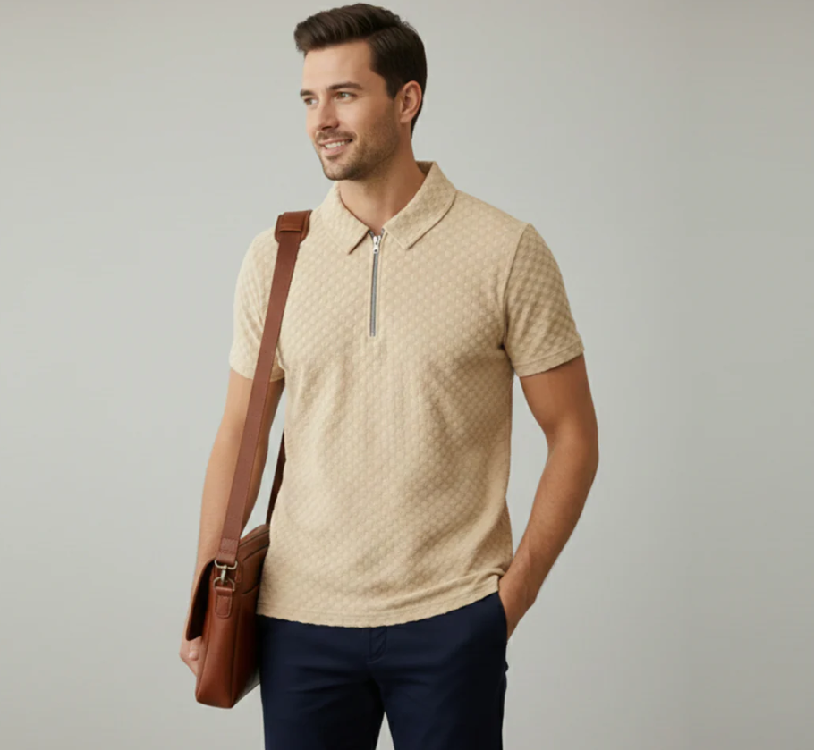 Jupiter Imported Textured Zip Neck Polo Shirt for Men - Premium Knitted Fabric
