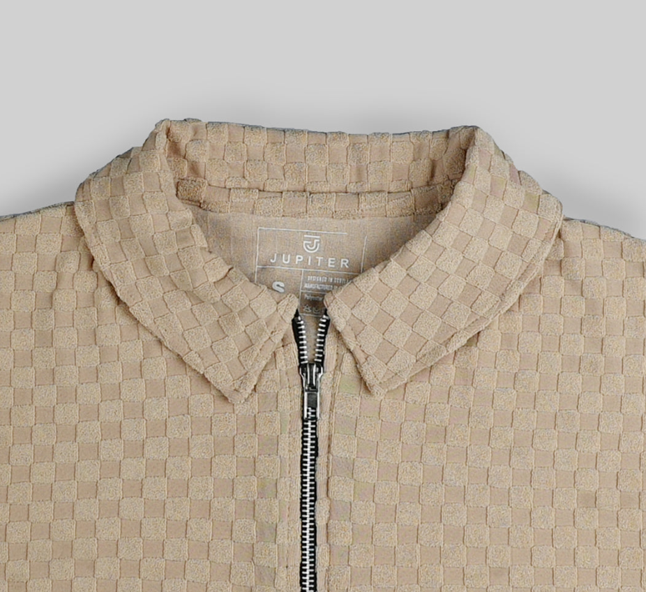 Jupiter Imported Textured Zip Neck Polo Shirt for Men - Premium Knitted Fabric