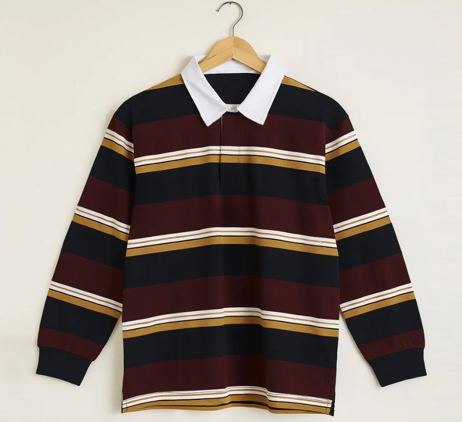 Men's Full Sleeve Striped Polo Shirt - Baggy Oversized Premium Style
