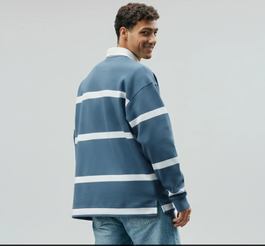 Men's Full Sleeve Striped Polo Shirt - Baggy Oversized Premium Style