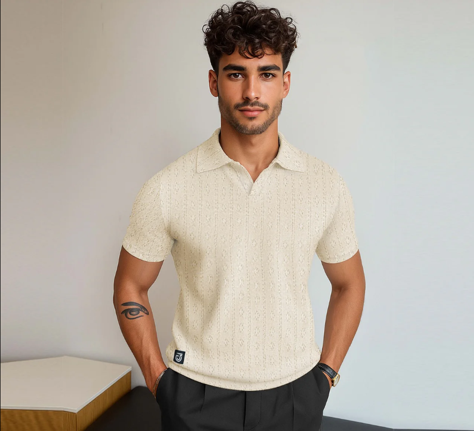 Jupiter Men's Knitted Polo Shirt Textured Ribbed - Premium Short Sleeve