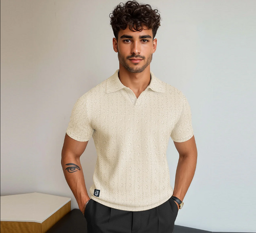 Jupiter Men's Knitted Polo Shirt Textured Ribbed - Premium Short Sleeve