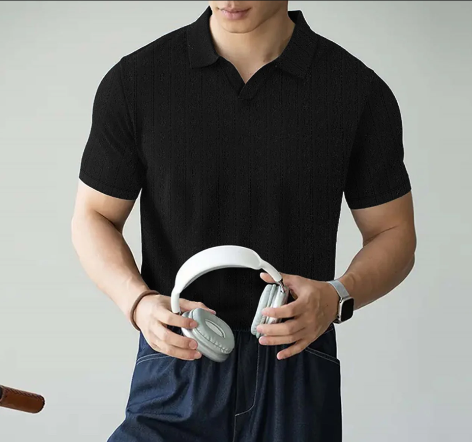 Jupiter Men's Knitted Polo Shirt Textured Ribbed - Premium Short Sleeve