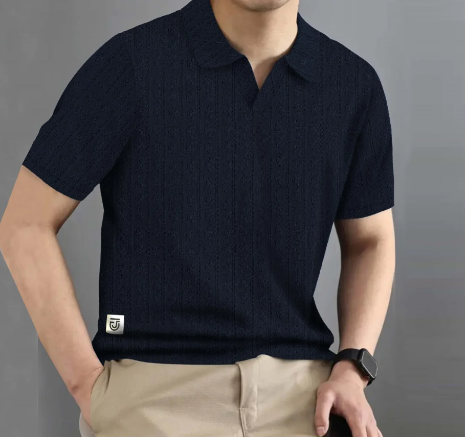 Jupiter Men's Knitted Polo Shirt Textured Ribbed - Premium Short Sleeve