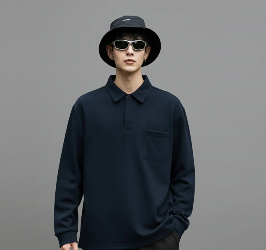 Men's Full Sleeve Polo Shirt - Jupiter Verstyle Premium Long Sleeve Polo Navy