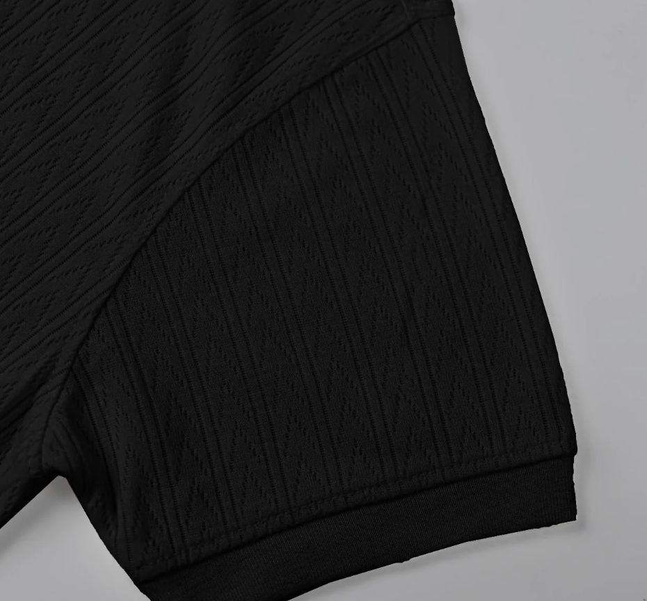 Men's Textured Polo Shirt - JFS Premium Ribbed Knitted Short Sleeve Polo Black