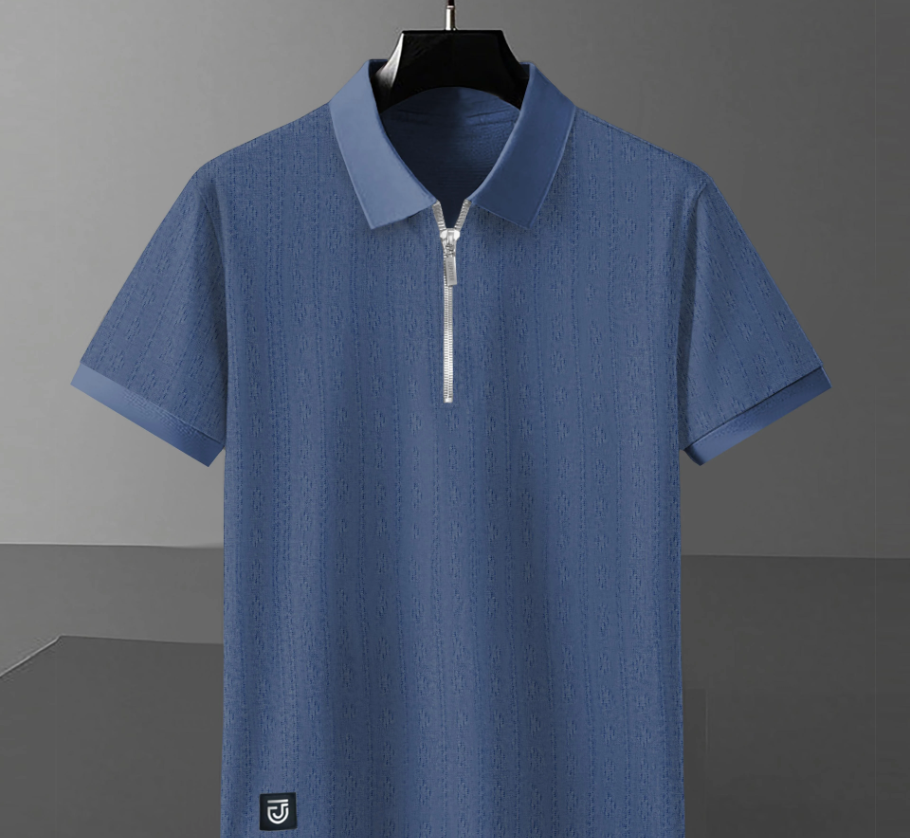 Men's Zip Neck Polo Shirt - Jupiter Premium Textured Knitted Ribbed Polo