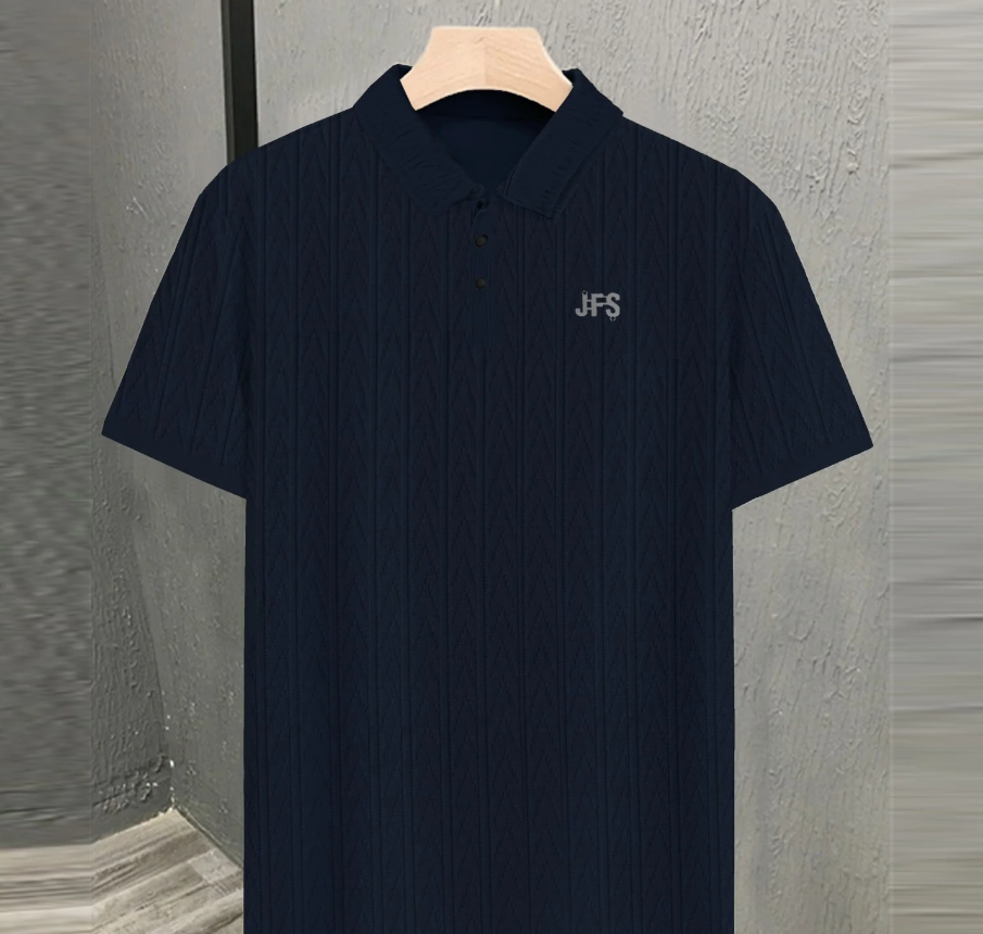 Men's Textured Polo Shirt - JFS Premium Turkish Knit Ribbed Polo Navy