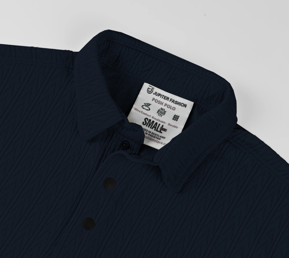 Men's Textured Polo Shirt - JFS Premium Turkish Knit Ribbed Polo Navy