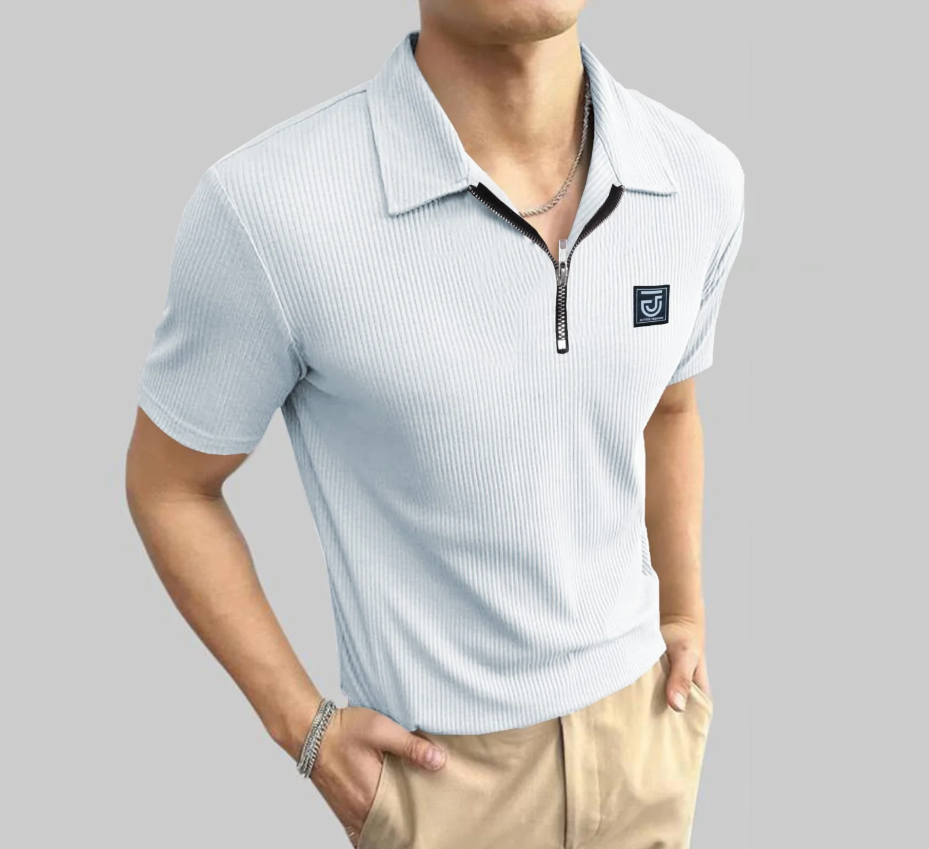 Men's Zip Neck Polo Shirt – Premium Textured Ribbed Half Zip Jupiter Polo