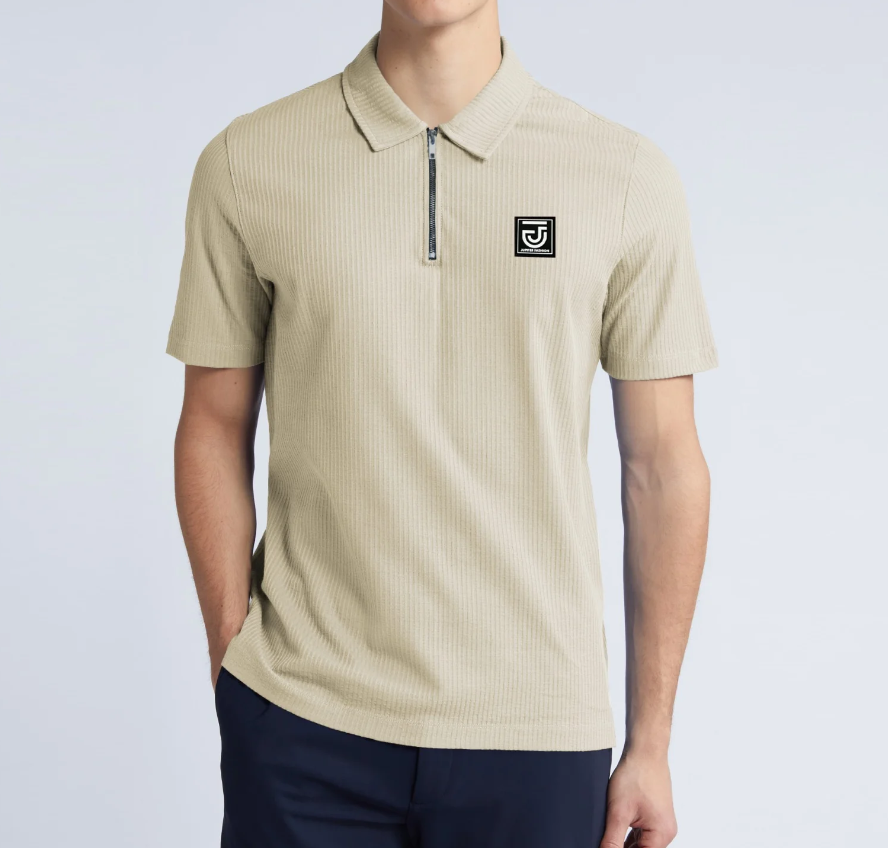 Men's Zip Neck Polo Shirt – Premium Textured Ribbed Half Zip Jupiter Polo