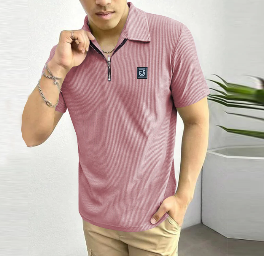 Men's Zip Neck Polo Shirt – Premium Textured Ribbed Half Zip Jupiter Polo