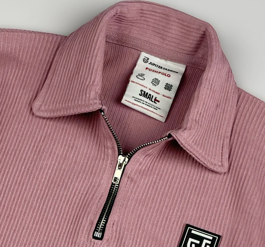 Men's Zip Neck Polo Shirt – Premium Textured Ribbed Half Zip Jupiter Polo